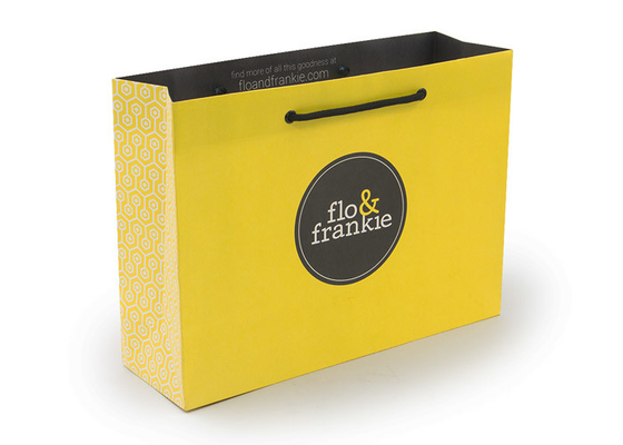 Good price Le jaune a réutilisé des sacs en papier imprimés avec le service d'OEM de poignée de corde de logo en ligne